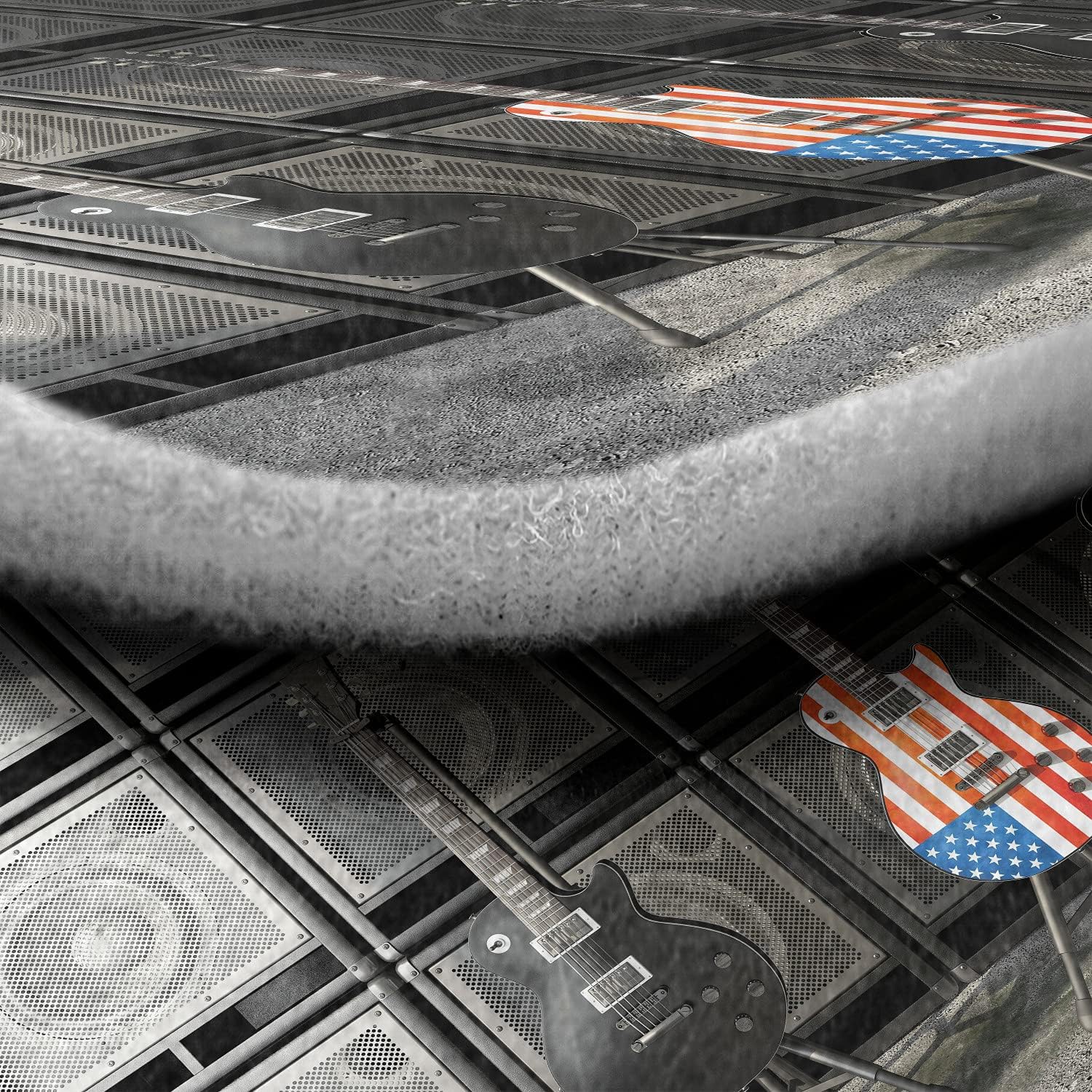 Ambesonne American Flag Car Mat Set of 4, Black and Us Bass Guitar Electronic Rock Music Theme Digital Graphic Work, Front & Back Seat Floor Mat Durable PVC Backing Car Accesory, White and Grey