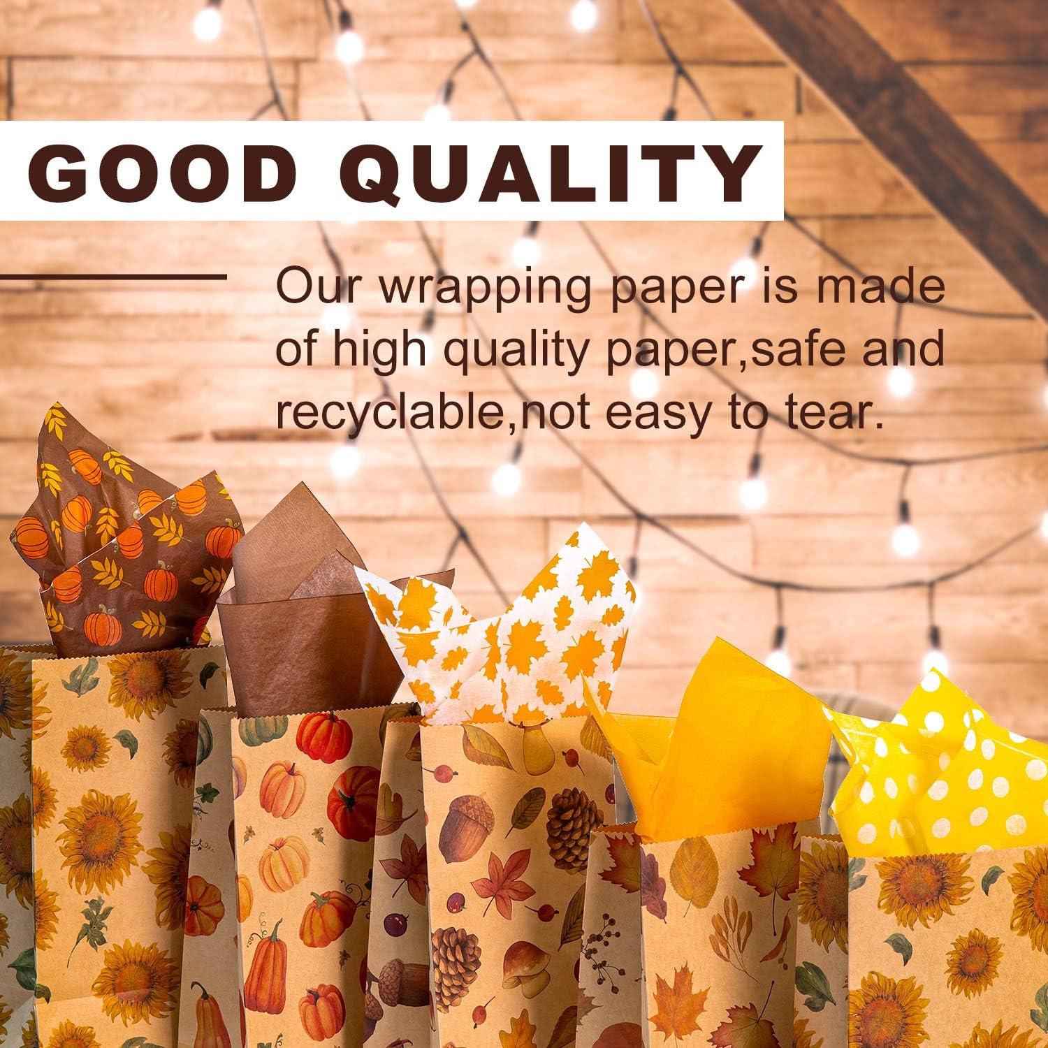 Whaline 90 Sheet Fall Tissue Paper Autumn Pumpkin Maple Leaves Wrapping Paper Art Paper Crafts for Thanksgiving Harvest Birthday Wedding Party Gift Bag Festival Pompom Confetti (6 Designs)
