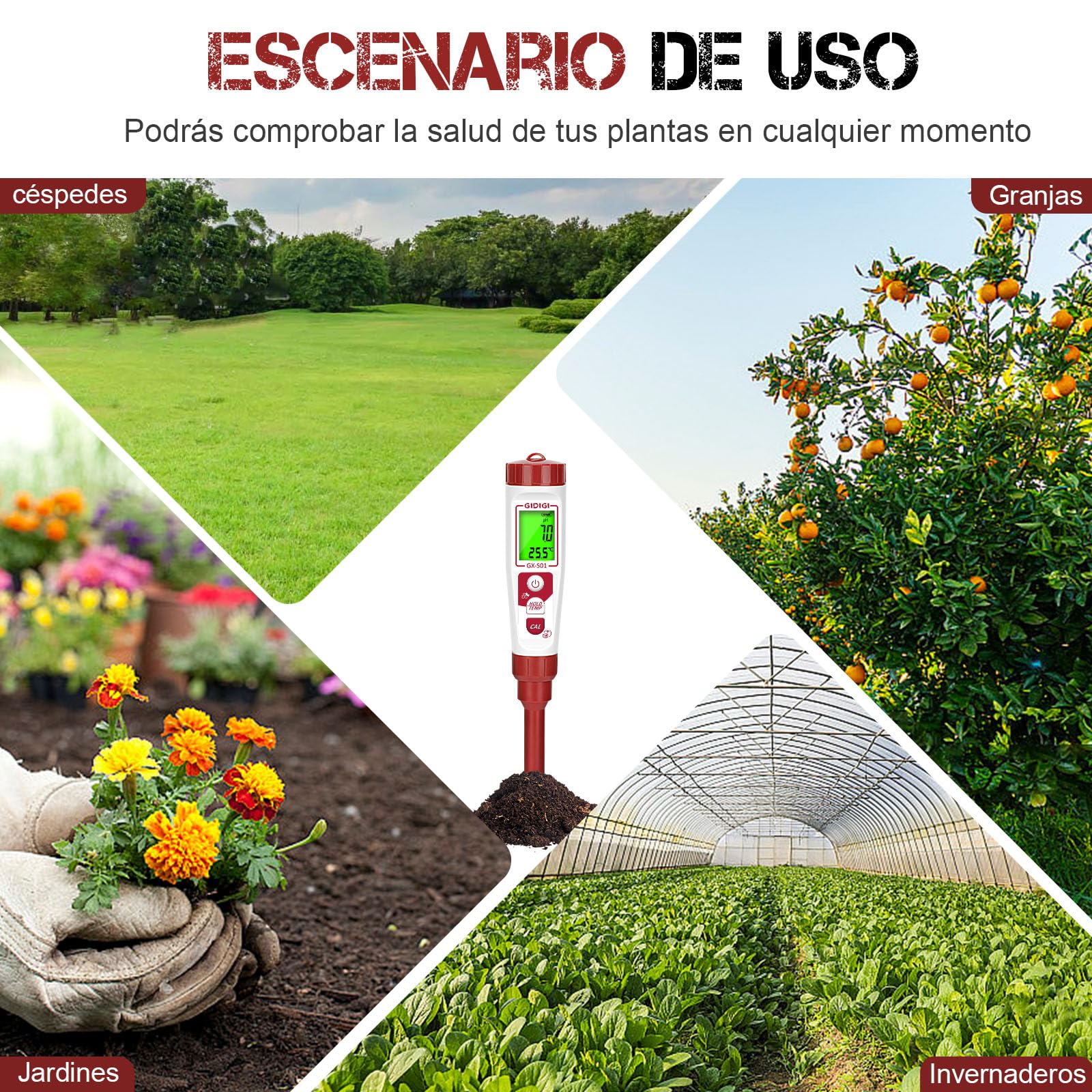 Medidor de pH y temp del suelo, pHímetro de suelo plantas en maceta