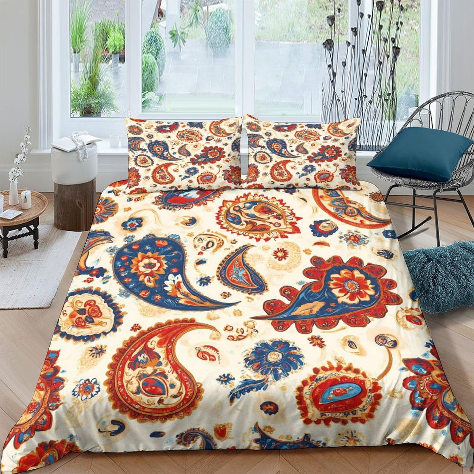 Ctjqhvkz Style-8 3D Printed Paisley Floral Fitted Sheet Microfiber Soft Breathable Ethnic Pattern Bed Sheet For Bedroom Guest Room Decor Single（135X200cm）