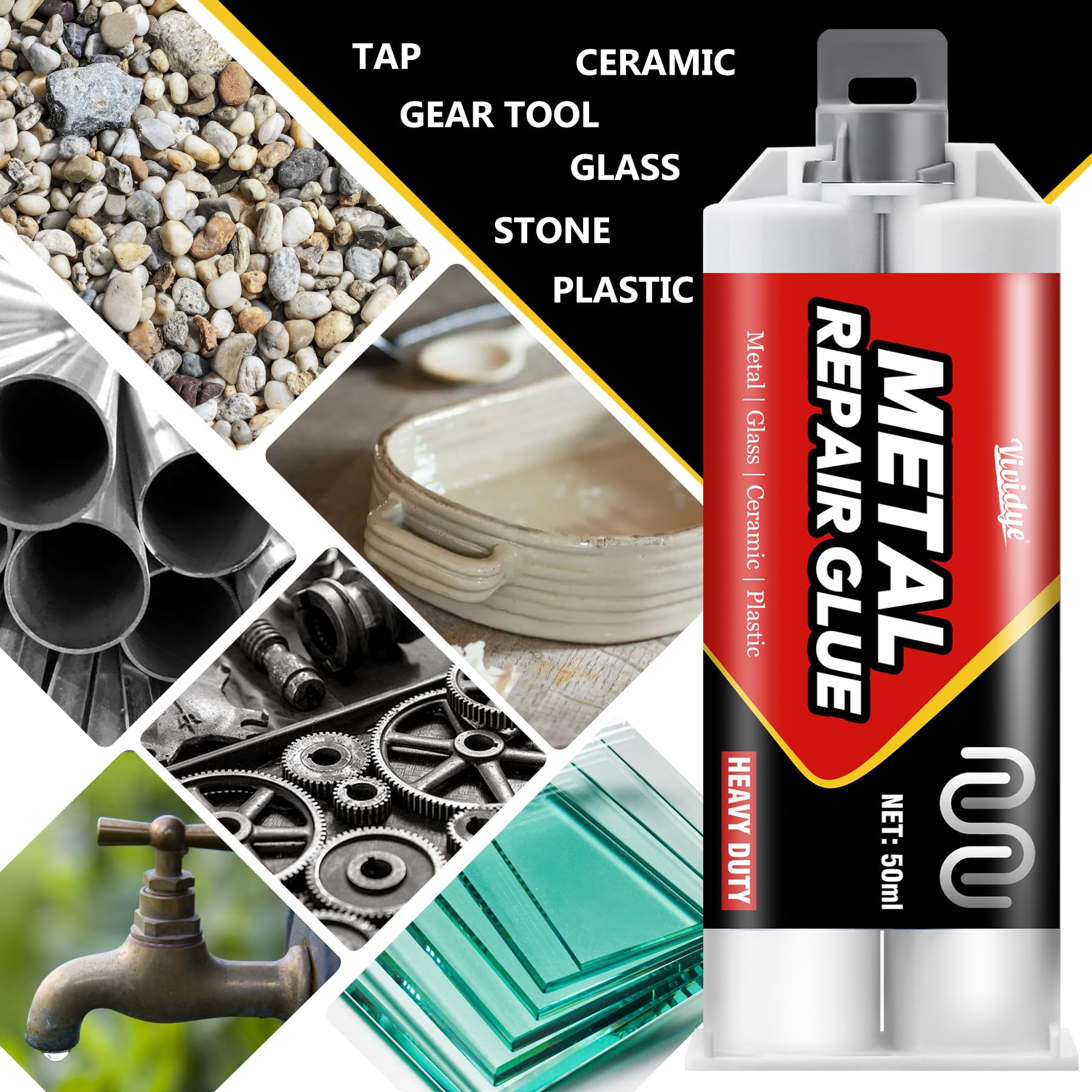 Adhesivo epoxi para metal - Bicomponente - Adhesivo metálico extra fuerte 100 ml para soldar y reparar metales, aluminio, acero inoxidable, plásticos, cerámica, adhesivo de alta temperatura y