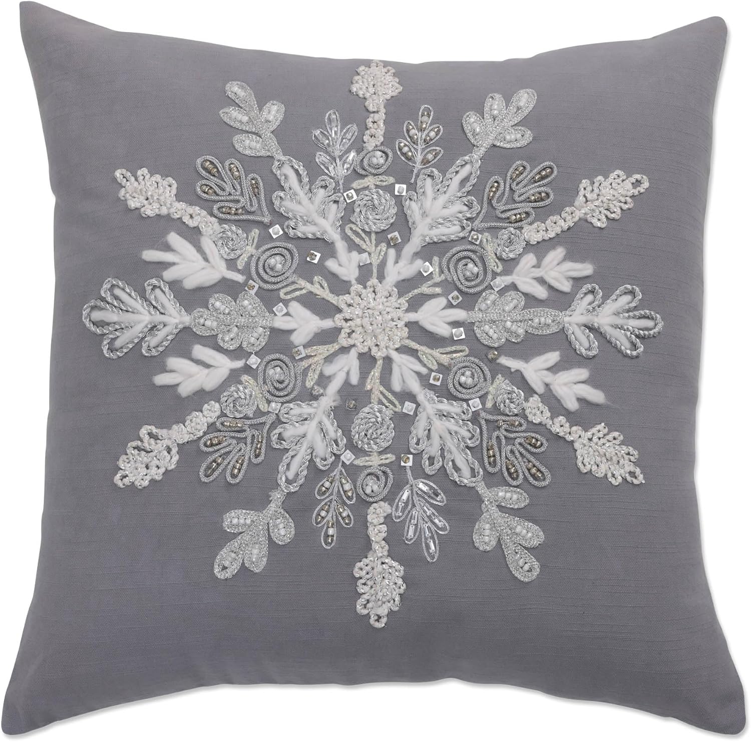 Pillow Perfect Christmas Indoor Throw Pillow, 18" x 18", Silver Snowflake