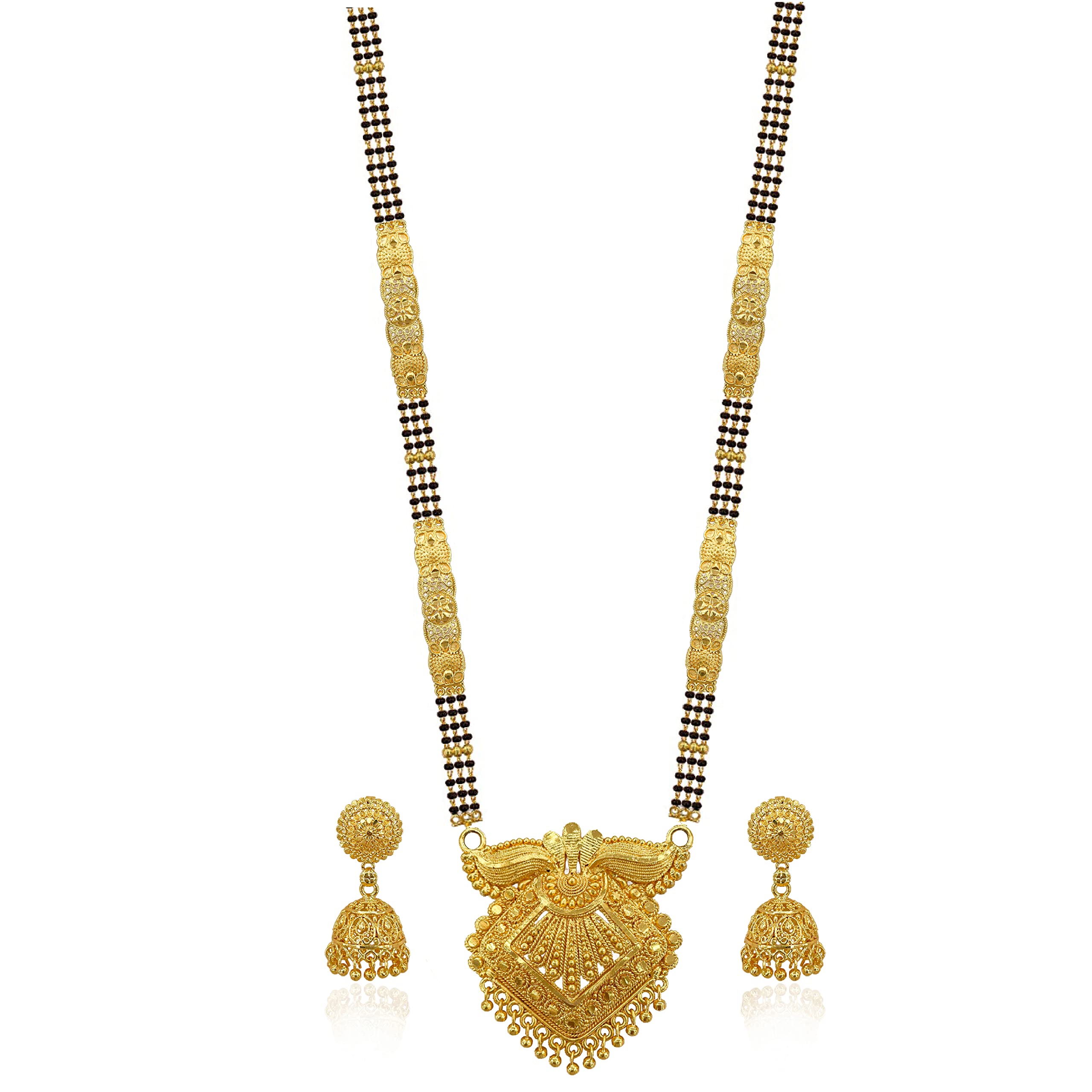 Brado Jewellery Traditional Gold Plated 30 inch Long 2 inch Earring Set Mangalsutra/Tanmaniya/nallapusalu/Black Beads Mangalsutr For Women and Girls (B09M88HVTL) Amazon Price History, Amazon Price Tracker