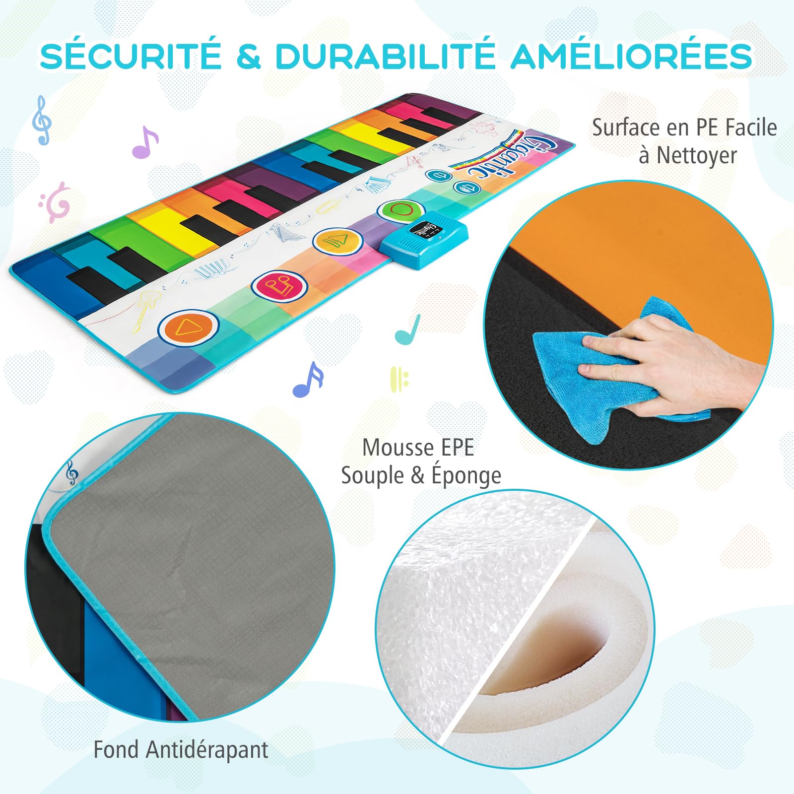 GOPLUS Tapis de Piano Enfant, 181CM Tapis de Danse Géant avec 24 Touches, 8 Sons d'Instruments, 10 Chansons, Jouet Éducatif Musical pour Filles Garçons 3+ Ans