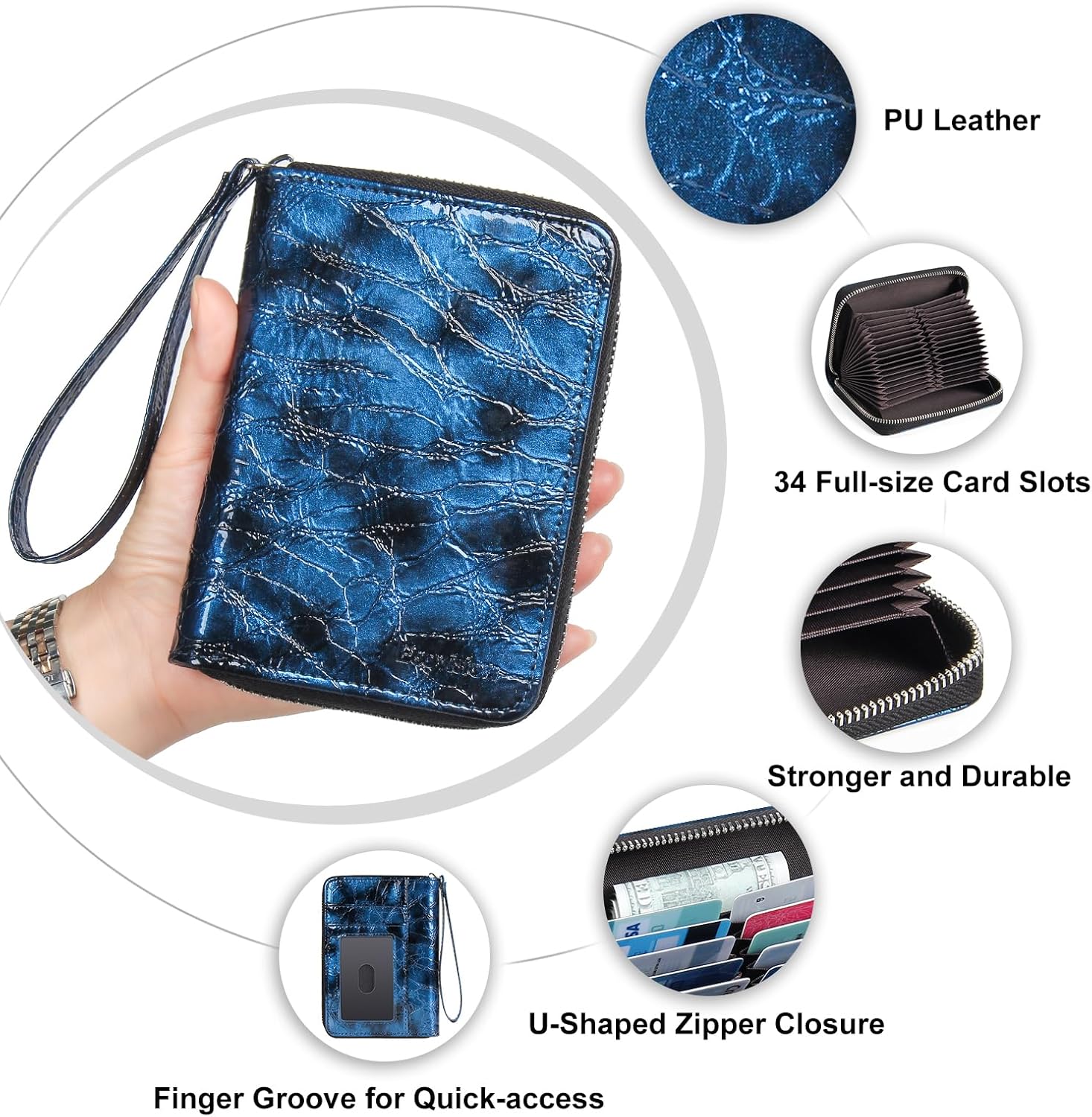 EcoVision RFID Credit Card Holder Wallets for Women Large Storage Space Accordion Zipper Card Case Holder,Leather Organizer Case with Lanyard - Image 6