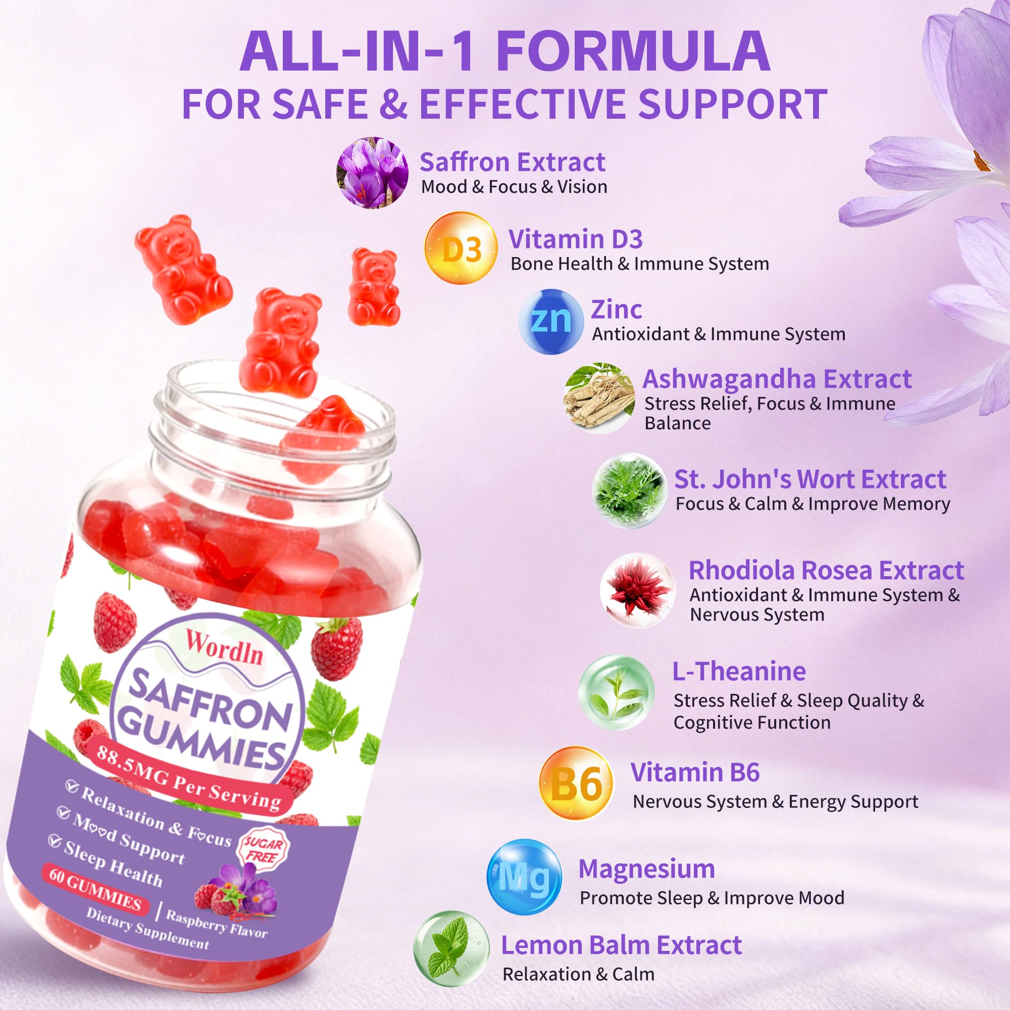 Saffron Gummies for Kids & Adults for Relaxation, Focus and Mood Support — Amazon image 2