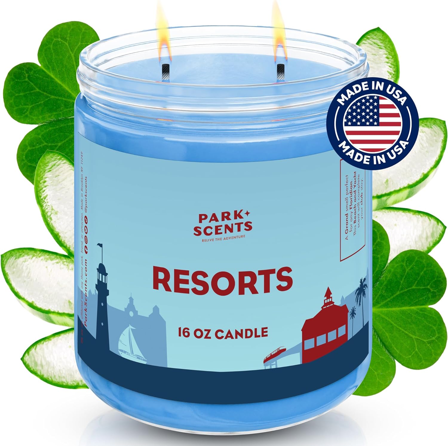 Park Scents Resorts - Floridian Theme Park Luxury Hotel Candle - Clover, Aloe, Citrus & Daisy Scented Candles for Home - Vegan Soy Wax Blend, Brthday Gifts for Women, Hostess (16 oz. Glass Jar)
