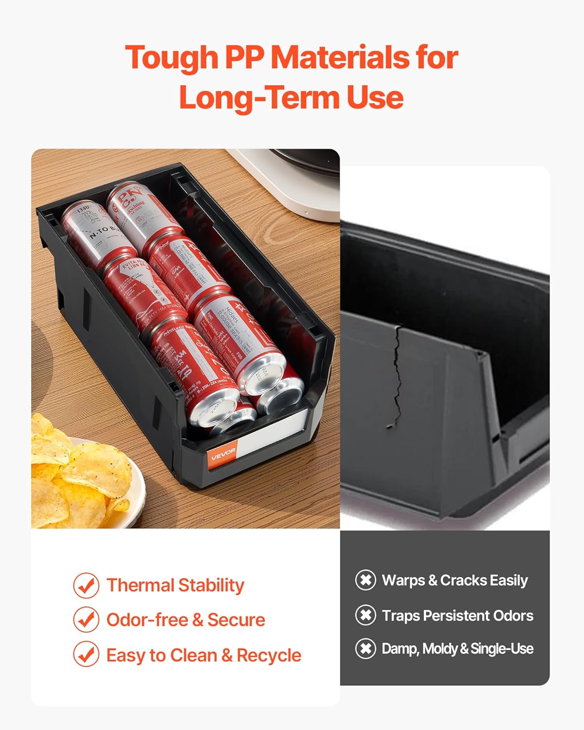 VEVOR Plastic Stackable Storage Bins, 14.8 x 8.5 x 7.1 inch (6 Pack), Plastic Containers for Organizing and Storage Bins for Closet, Garage, Small Parts, Office Supplies and Other Accessories, Black - Image 3