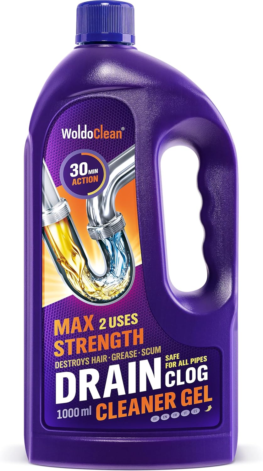 WoldoClean Avlopps- & Rörreiniger Gel 1000ml - extremt stark mot hår & fett, friar rör i k