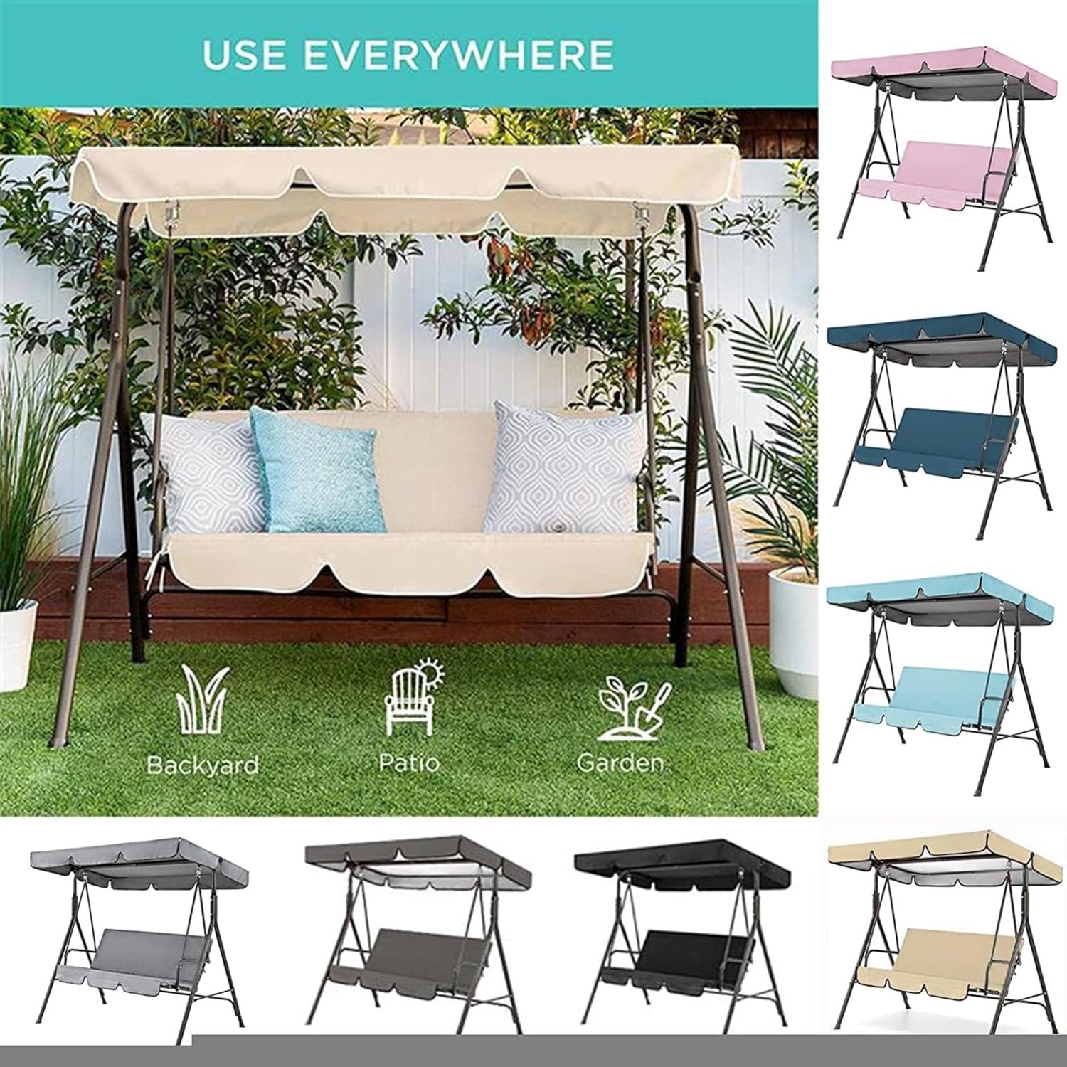 Patio Swing Cover Set,Swing Top Cover and Chair Cover, Replacement Canopy Cover for Swing Chair Awning Glider Swing Cover All Weather Protection Outdoor Garden Furniture Covers