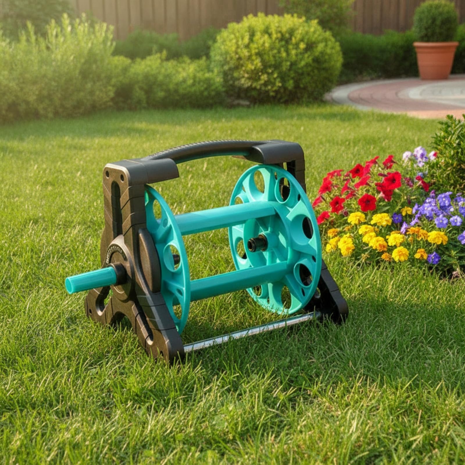Carrello Avvolgitubo Resistente | Stabile, Robusto, Attrezzatura, per Cortile, Lavaggio Auto, Giardinieri, Arancio+, 25M