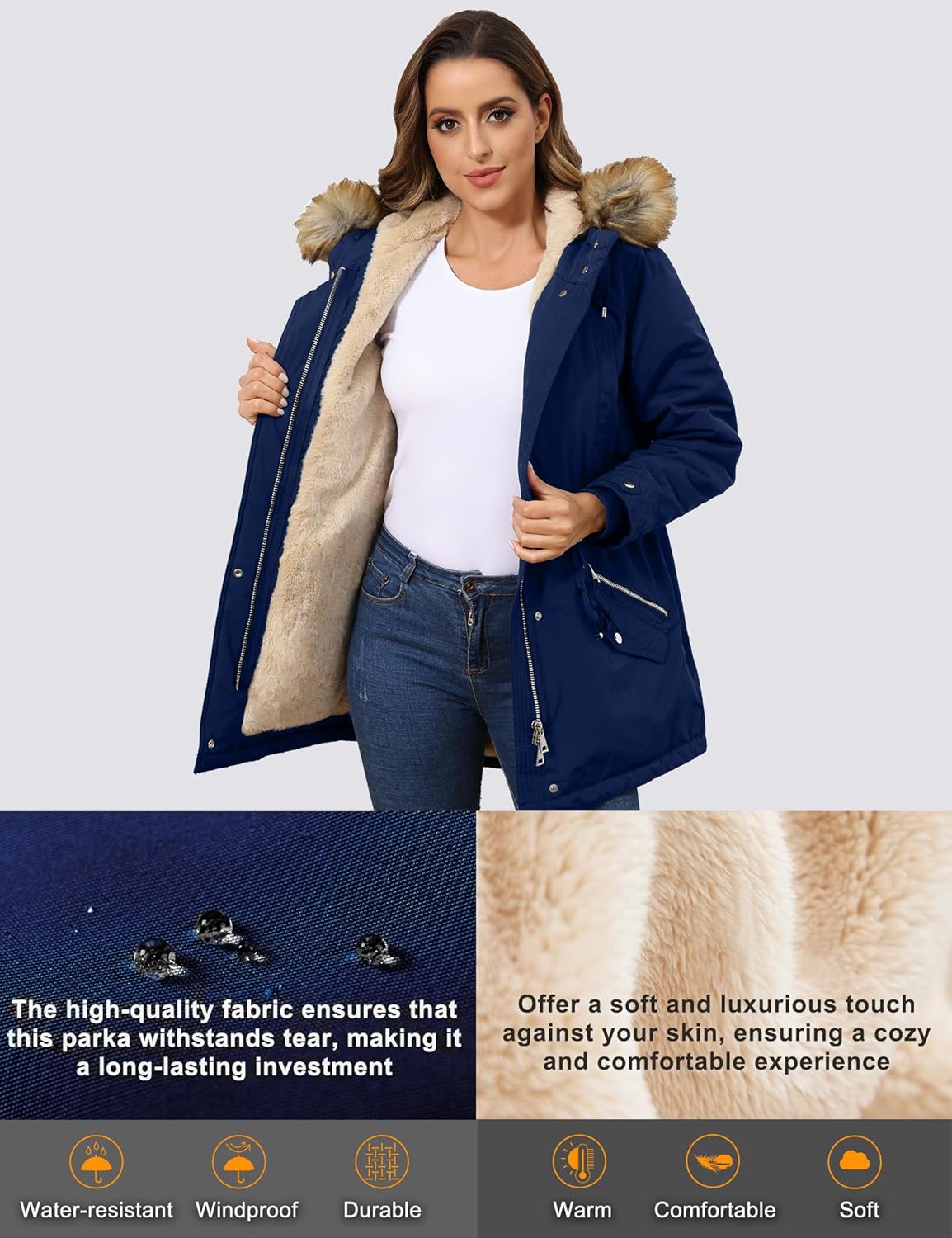ROYAL MATRIX Women's Winter Coats Fleece Lined Parka Jacket Hooded Long Winter Warm Parka Coat with Pockets - Image 4