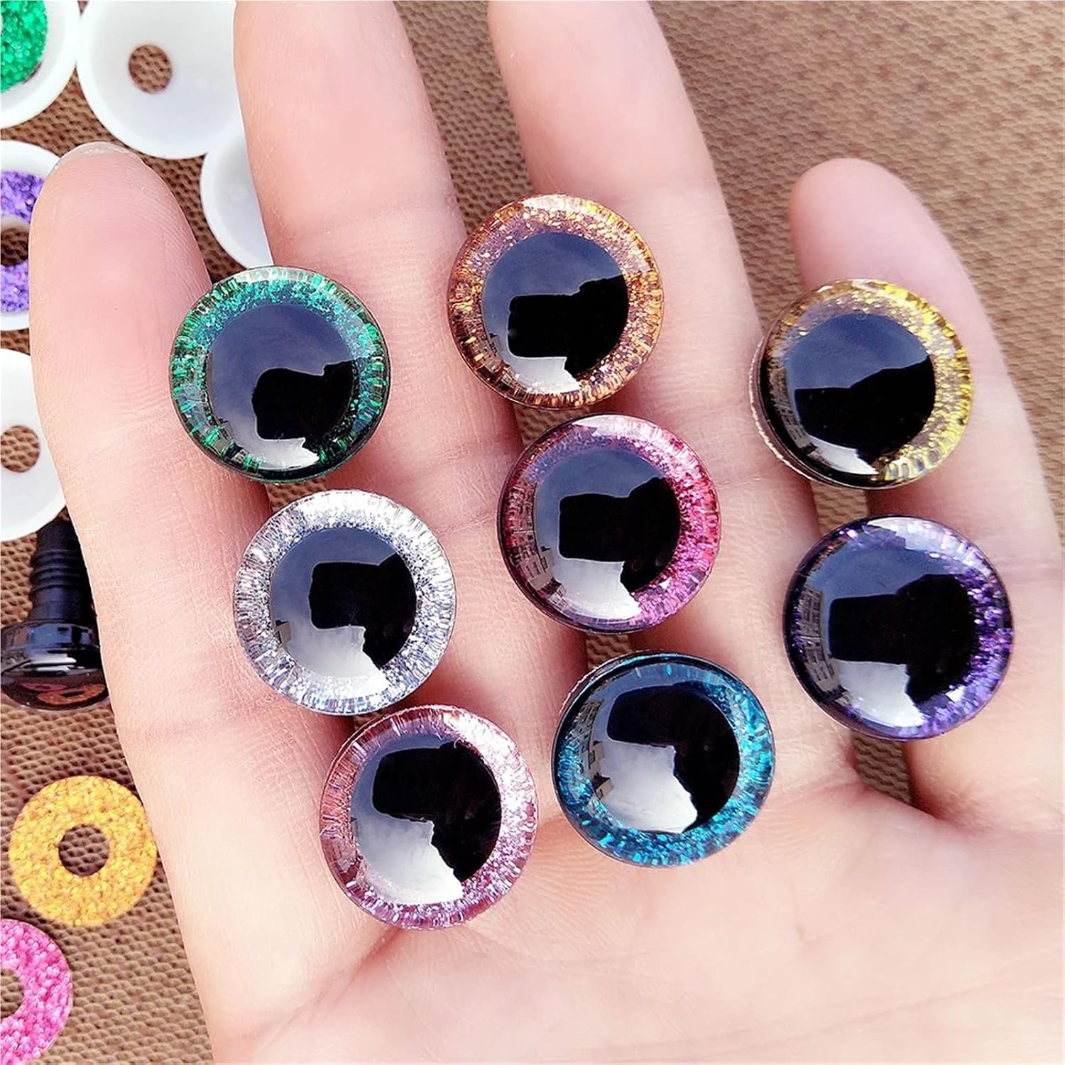 100pcs Clear 3D Glitter Plastic Safety Eyes for Crochet Crafts - 9/18mm Doll Making Accessories(Silver,18mm)