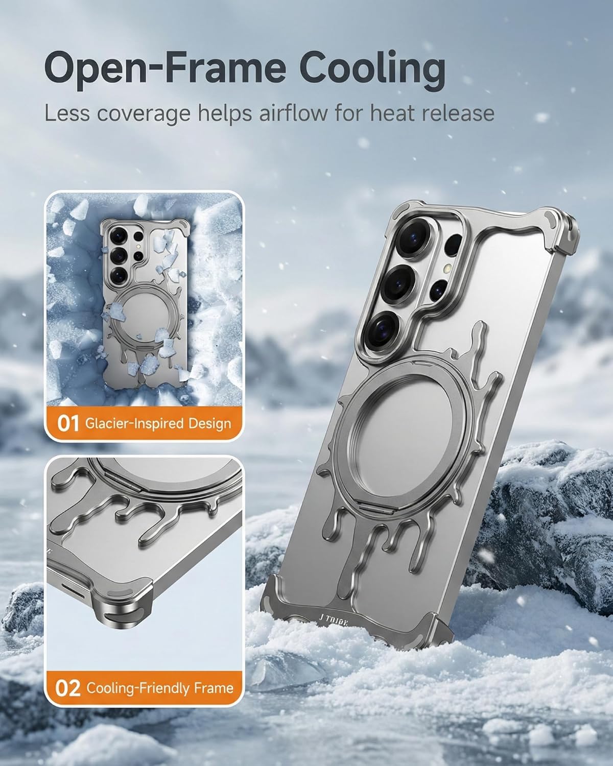 Frameless Case with Rotating Ring for Samsung Galaxy S26 Ultra, Silver Slim Open Back Bumper with Soft Corners Camera Bezel Protection Magnetic Accessory Ready Grip Stand, Silver