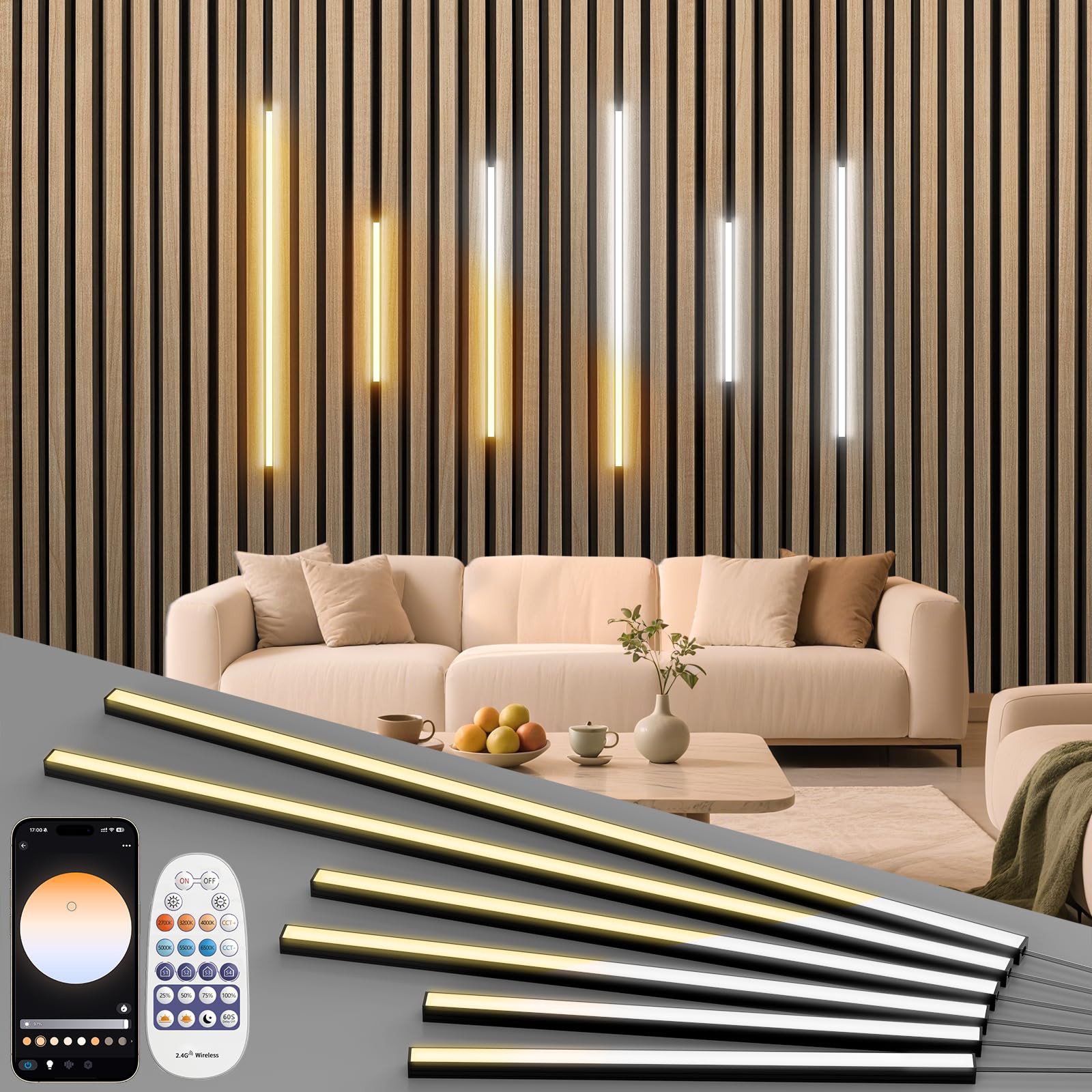 SHUNLEE Led Akustikpaneele Beleuchtung, 6 Pack 2700K-6500K Warmweiß bis Kaltweiß Dimmbare Led Streifen Alexa Kompatibel, APP & Fernbedienung Selbstklebende Lichtleiste (40cm+60cm+90cm)