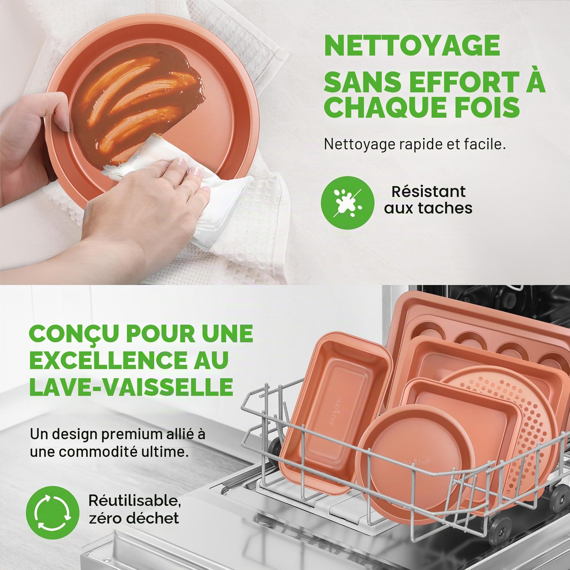 NutriChef Moules à Pâtisserie - Set de 10 Ustensiles Antiadhésif en Acier au Carbone - Inclus Plaques à Biscuits - Moules à Pain, Cupcakes, Rôtir - Plaques Perforées pour Grille - Faciles à Nettoyer