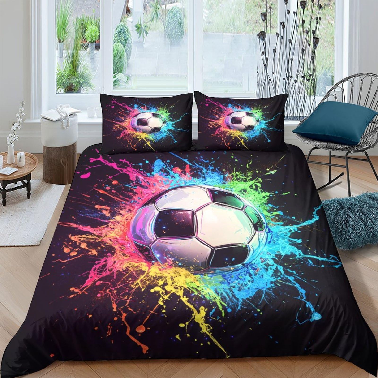Ctjqhvkz Style-9 3D Printed Color Splash Soccer Fitted Sheet Microfiber Bed Cover For Bedroom Dorm Youth Mattress Protection Decor Single（135X200cm）