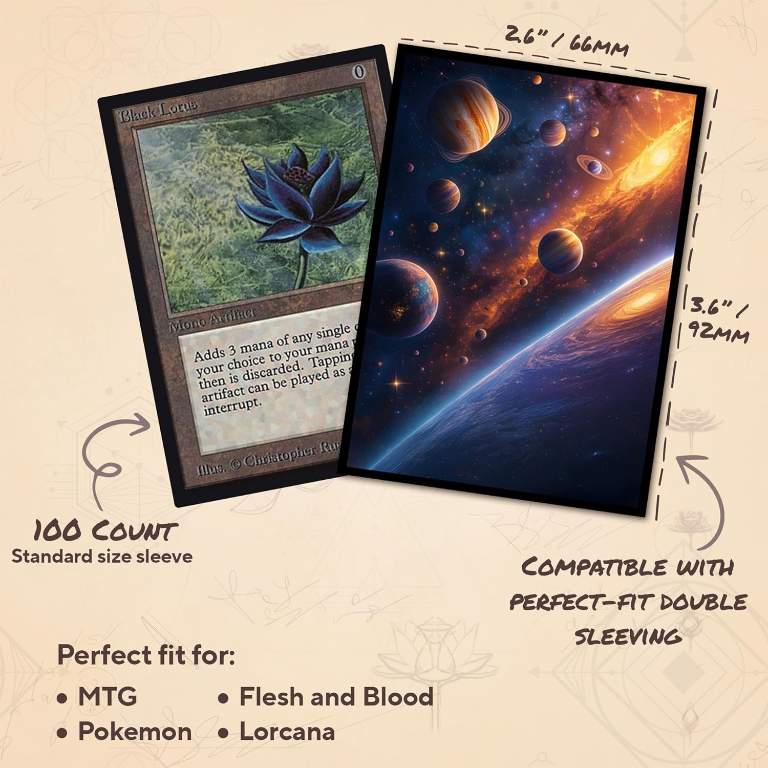 Vivid Space MTG Card Sleeves (Smooth) - 104 Count Standard Size TCG Sleeves - Compatible with Magic The Gathering - Double Sleeving - Original Art Design, Premium Protection