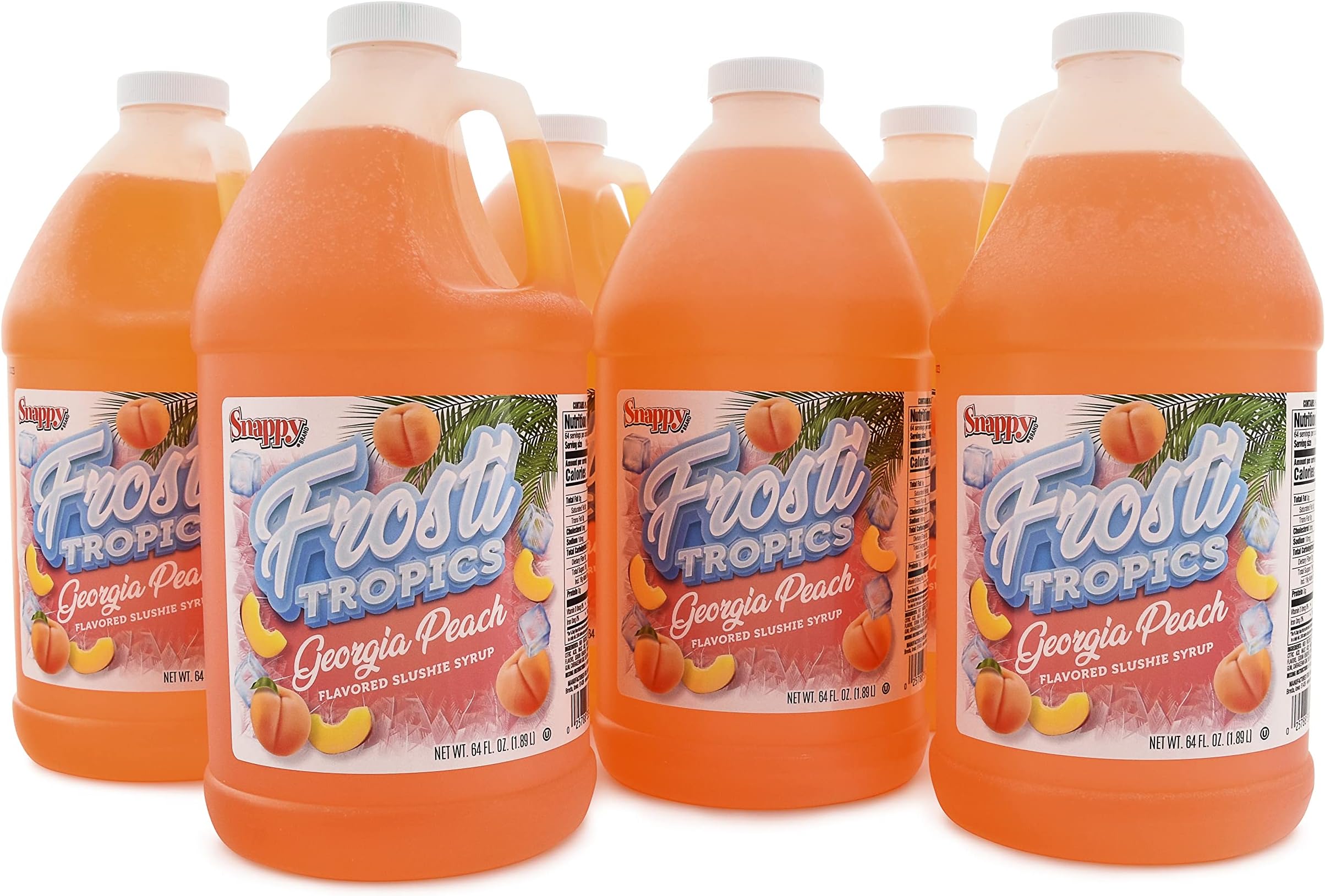 Snappy Frosti Tropics Georgia Peach Slushy Mix, Slushie Syrups for Machine, Granita Slushy Syrup, Kid Slushie Machine Mix, Slushy Mix For Frozen Drink Machine, 1/2 Gallon, 6 Pack