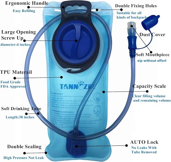 Hydration Water Bladder-Leak Proof-BPA Free Hydration Pack Replacement-Sports Travel Reservoir Bag Pack Outdoor for Cycling, Hiking, Running, Climbing, Biking