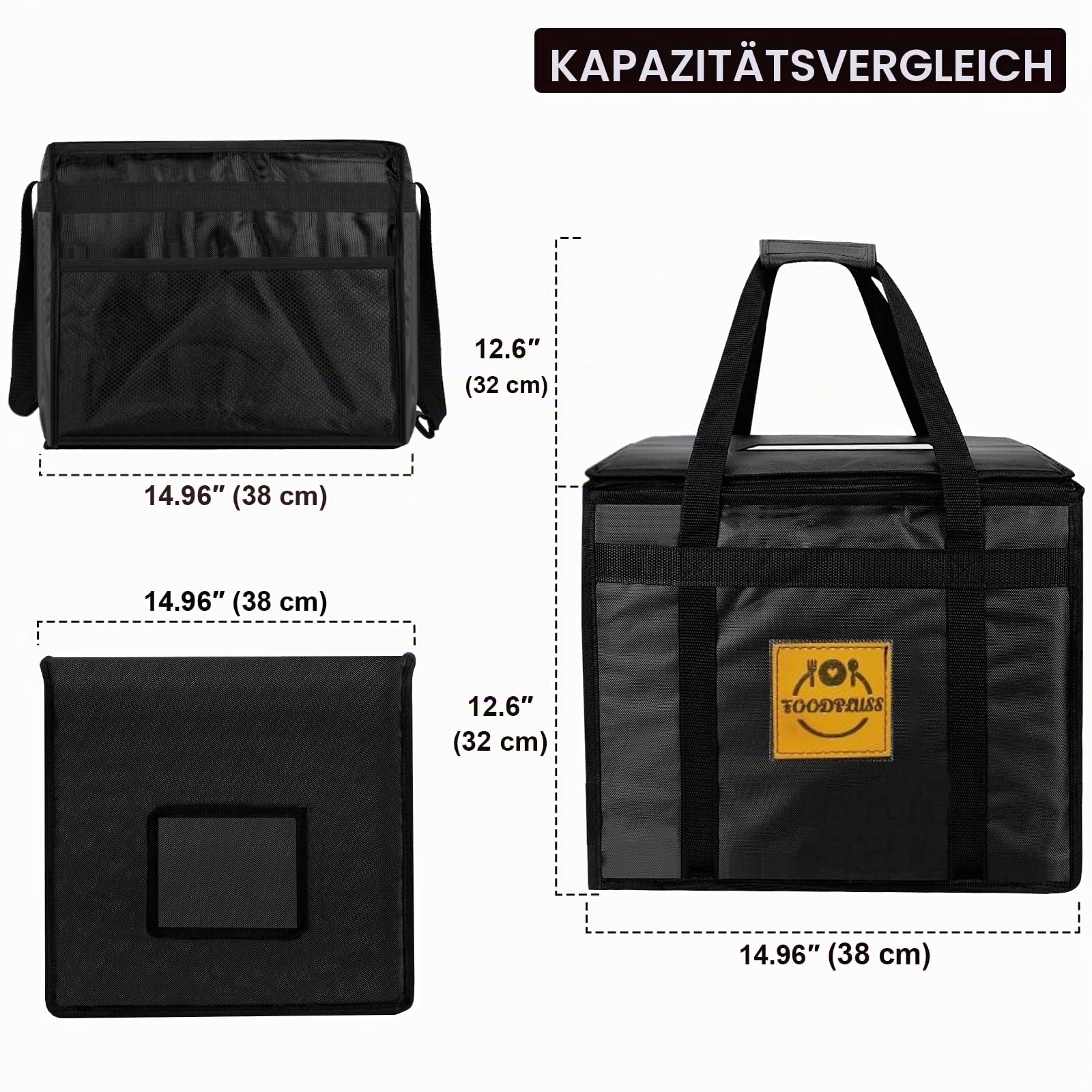 Premium Hot Food Delivery Bag 45L – Pizzaschachteln, Thermobeutel für Uber Eats & Just Eat/Deliveroo – Isolierte Kühlbox für frische Lebensmittel, Einkäufe/Picknick, Schwarz
