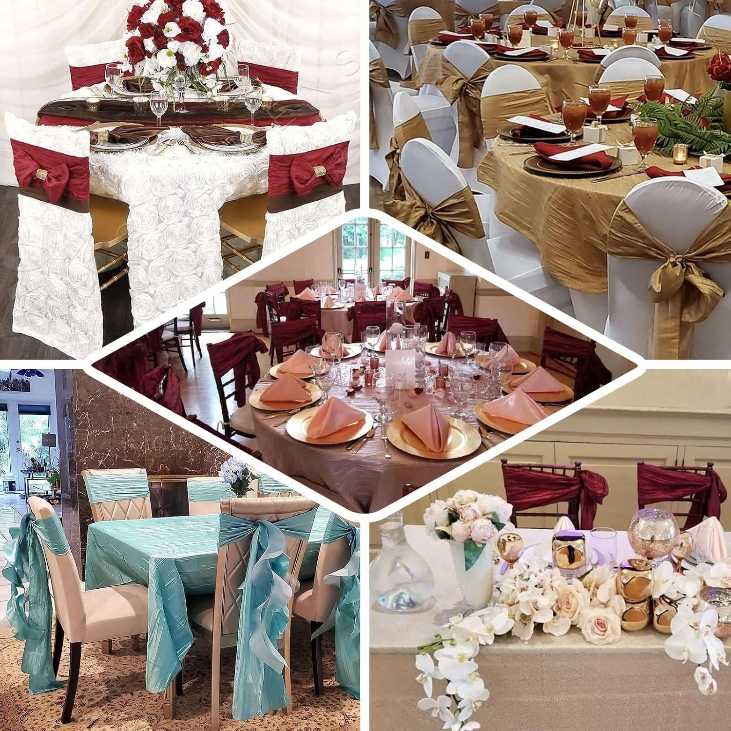 Efavormart 5 Pack | 6"x106" Accordion Crinkle Taffeta Chair Sashes Covers -Black