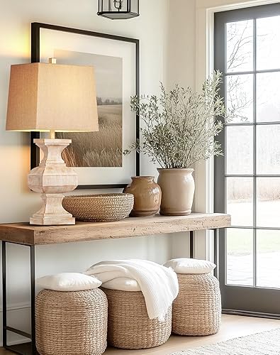 Miniatura 4 de QiMH Lámpara de mesa de resina rústica para sala de estar, lámpara vintage de granja para dormitorio, lámpara tradicional de mesita de noche para