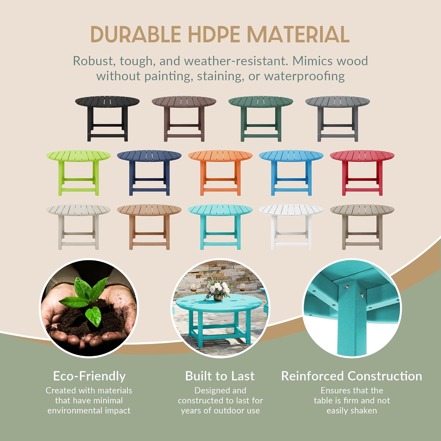 WestinTrends Malibu Low Outdoor HDPE Round Patio Coffee Table, Turquoise