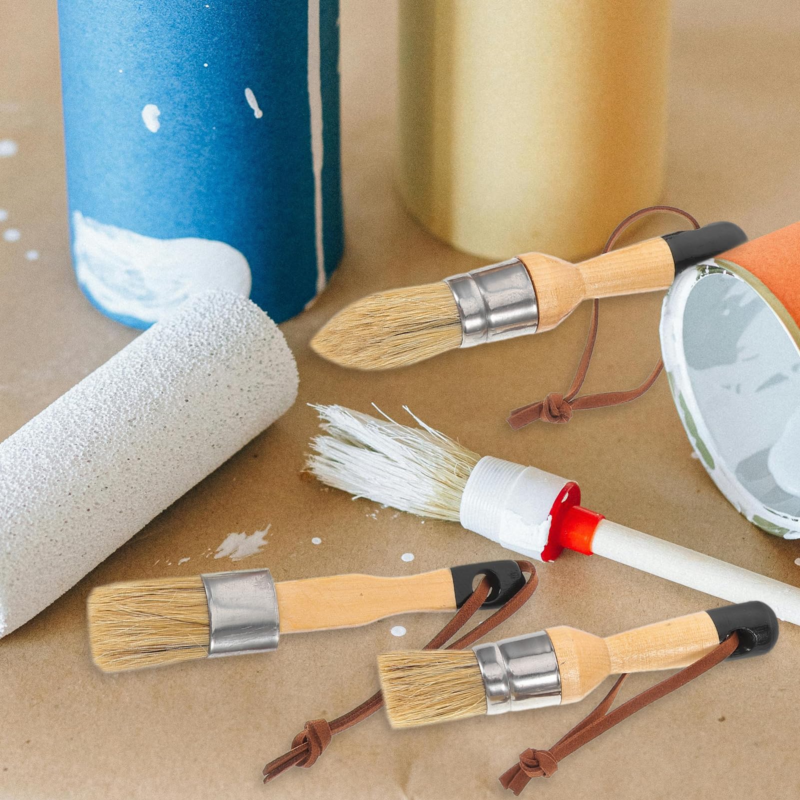Operitacx 4 Ensembles Ensemble De Pinceau À Cire Mat Pinceaux Trousse Tache Sombre La Cire Fournitures pour La Maison Pinceau Aquarelle Multifonction en Bois 3 Pièces * 4