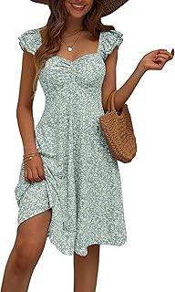 Summer Cute Sweetheart Neckline Sundresses Ruffle Sleeve Floral Knee Length Dress - Buy now