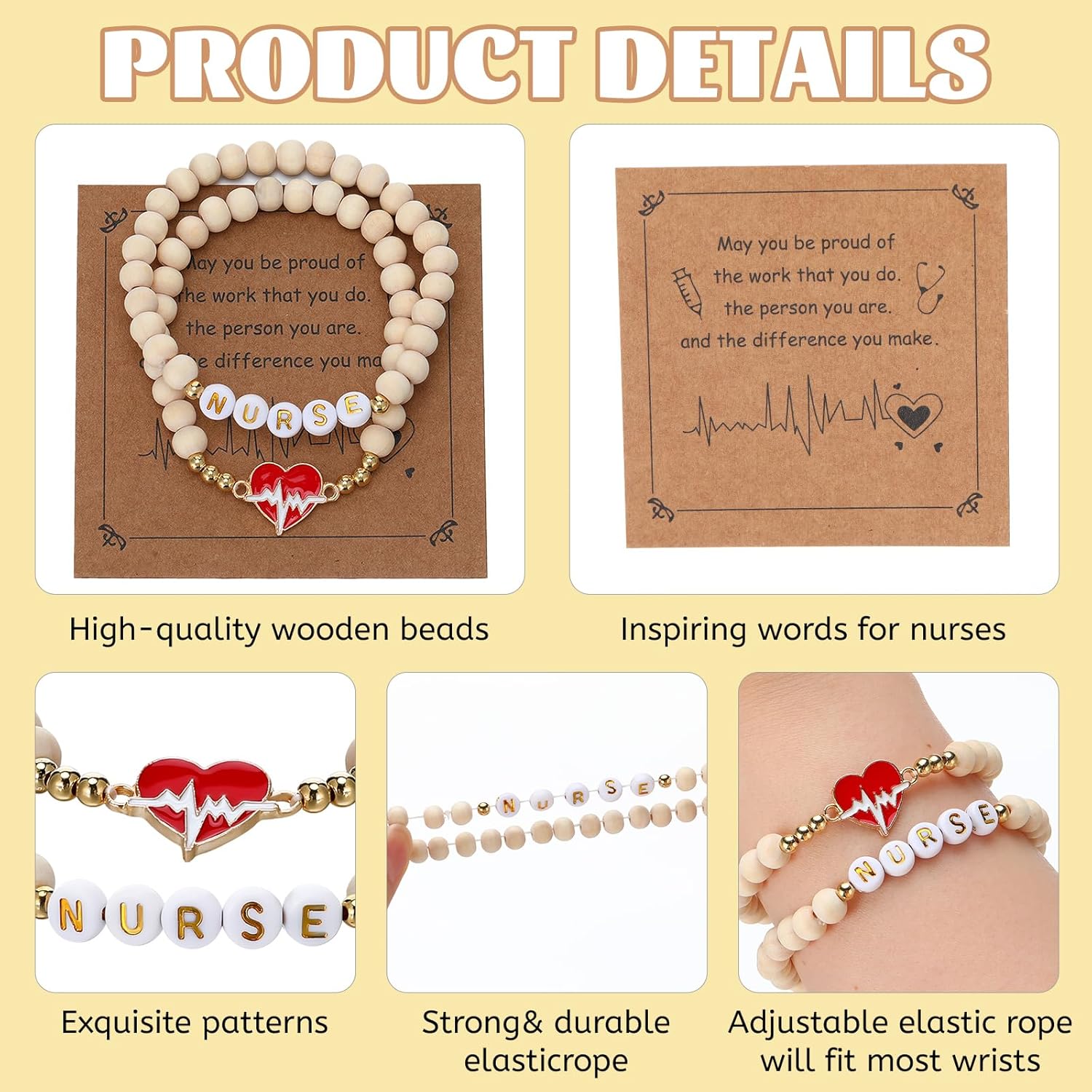 Kigeli 30 Set Nurse Gifts Bulk Beaded Bracelets CNA Nurses Week Appreciation Gifts with Blessing Cards Bags Nursing Graduation Party Favors for Bsn Rn Lpn Women Men