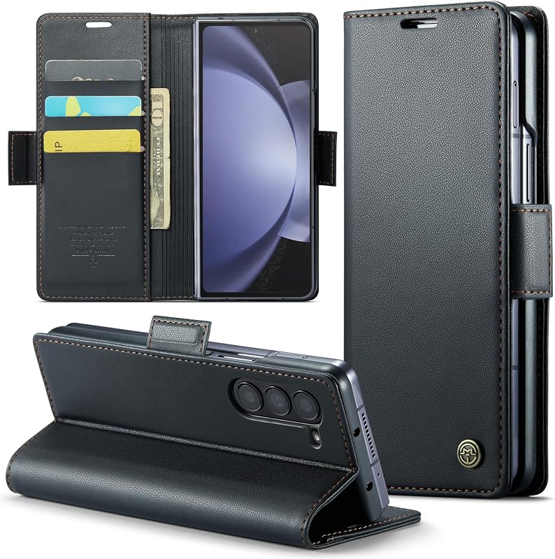 for Samsung Z Fold 5 Wallet Case with RFID Blocking, Card Holder Magnetic Closure Shockproof Kickstand Protective PU Leather Case for Samsung Z Fold 5 Flip Case Wallet - Black