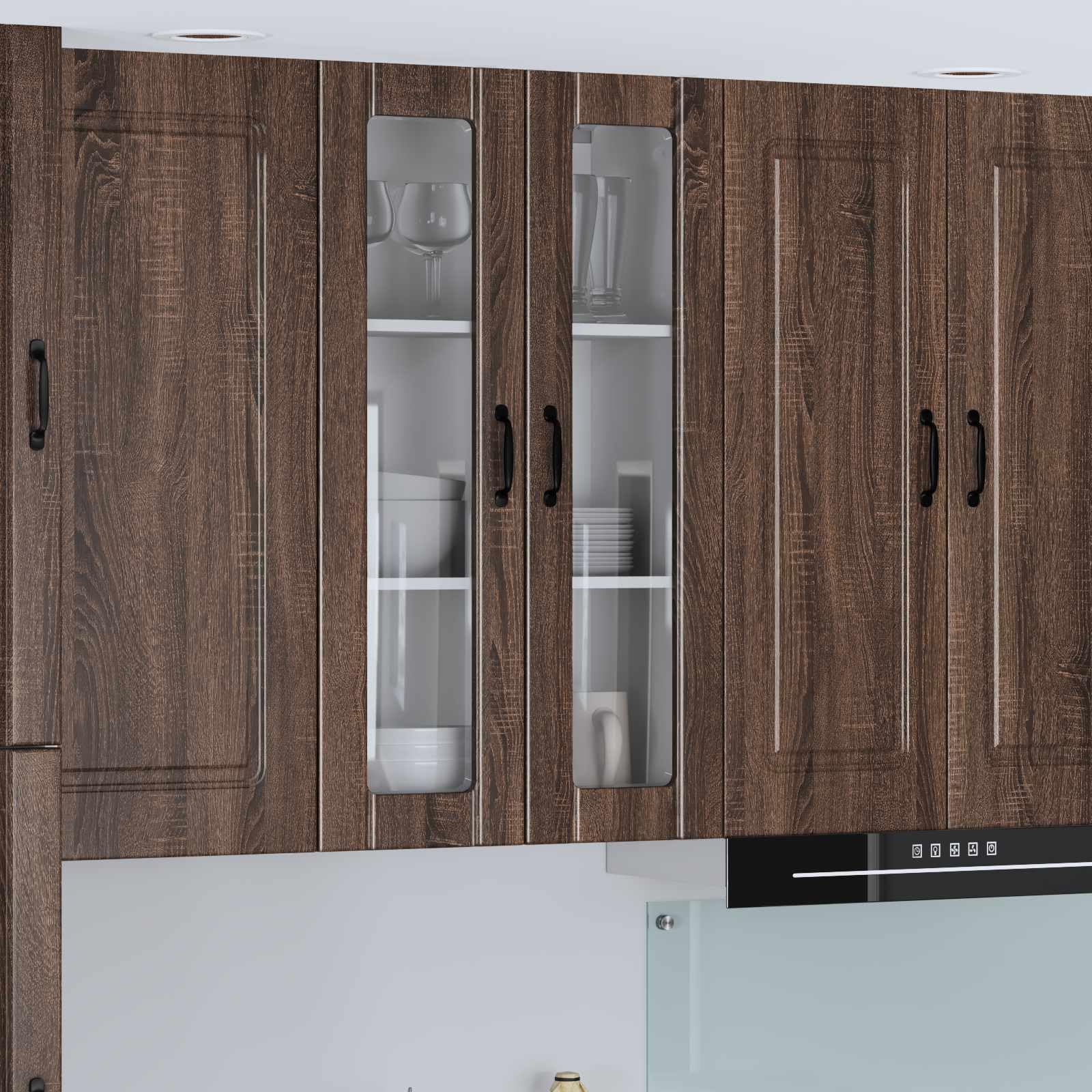 Lucca - Armadietto da parete in vetro, 60 x 31 x 100 cm, moderno, in legno, con 3 ripiani, 2 ante, durevole, salvaspazio, per cucina, sala da pranzo, dispensa