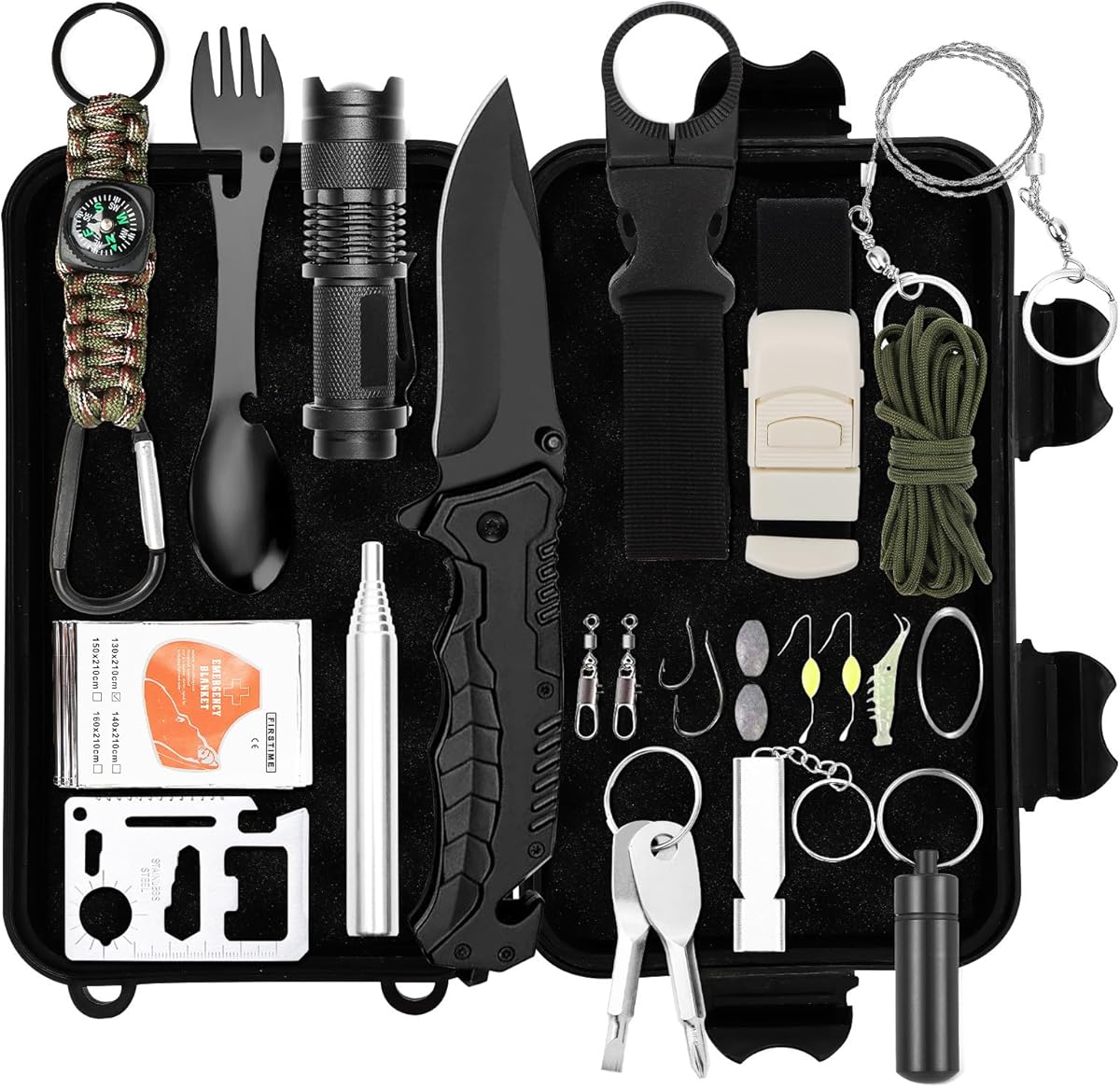 Survival Kit 25 in 1, Professionelles Notfall Set Outdoor Zuhause, Premium Set Messer Outdoor Ausrüstung, Überlebensausrüstung, für Camping, Bushcraft, Wandern, Jagde, Abenteuer, Väter, Männer