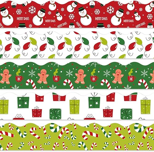 Whaline Bordes de tablón de anuncios de Navidad de 69 pies, muñeco de nieve, hombre de jengibre, caramelo, bulbo autoadhesivo, para decoración de