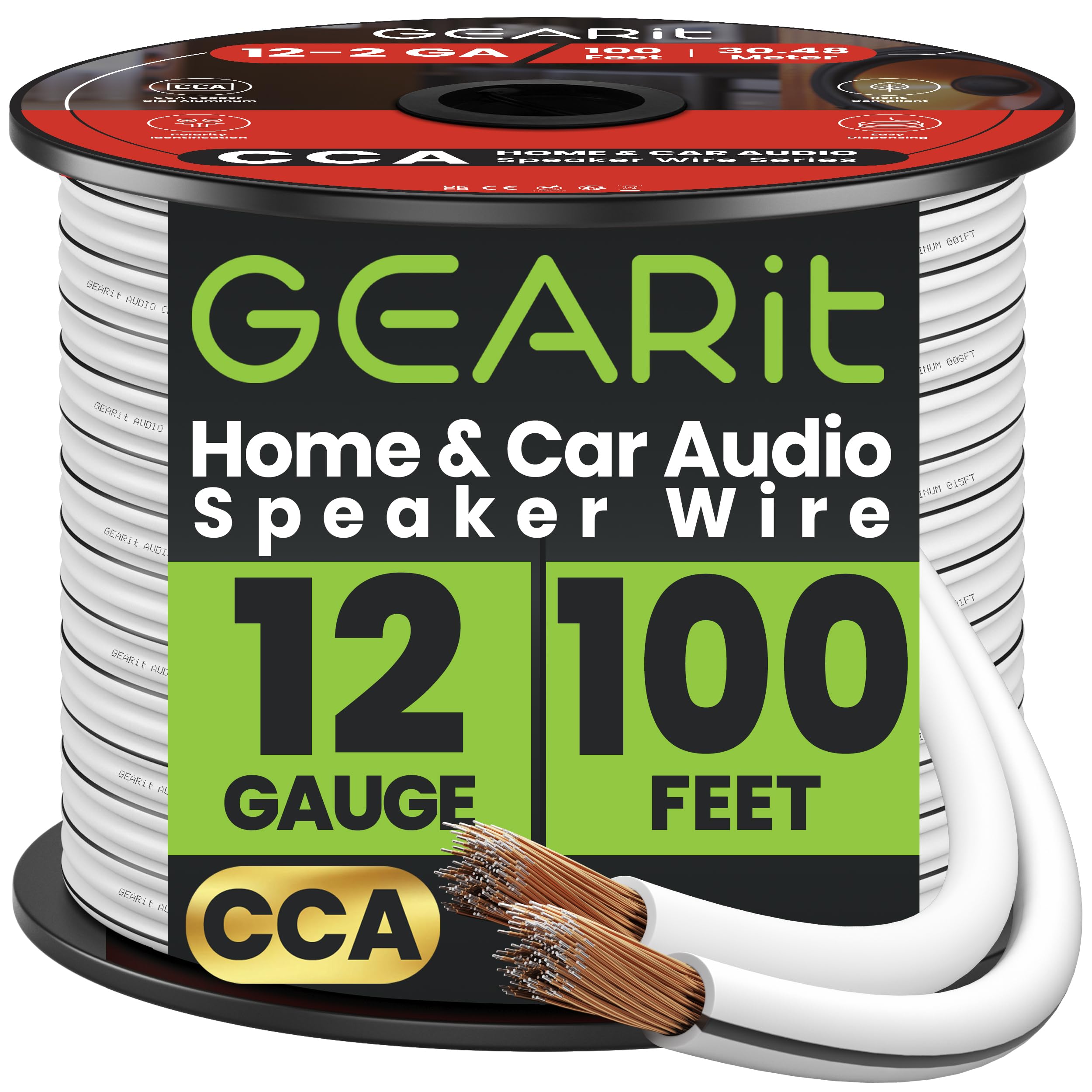 GEARit12AWG Speaker Wire, Pro Series 12 AWG Gauge Speaker Wire Cable (100 Feet / 30.48 Meters) Great Use for Home Theater Speakers and Car Speakers White