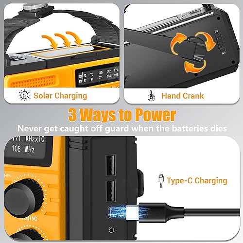 Miniatura 7 de Radio meteorológica de emergencia de 6000 mAh y 8000 mAh de manivela de emergencia Radio meteorológica AM FM NOAA manivela de mano radio con