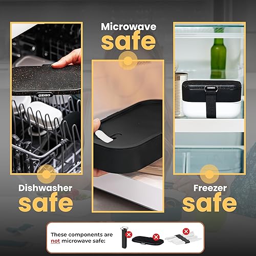 Miniatura 4 de OZIGO Lonchera negra prémium para mujeres con contenedores, lonchera para mujer, lonchera para mujer, loncheras para adultos para mujeres, lonchera