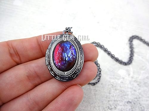 Miniatura 4 de Glow in the Dark Synthetic Mexican Opal Czech Glass Necklace Dragons Breath Fire Amulet Locket 18 inch chain