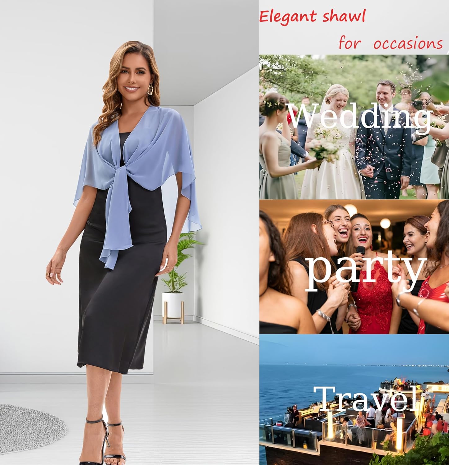 Baoqiya Chiffon Shawl Evening Scarf Shawls and Wraps for Women Wedding Party Bridal Scarves Cover Ups - Image 5