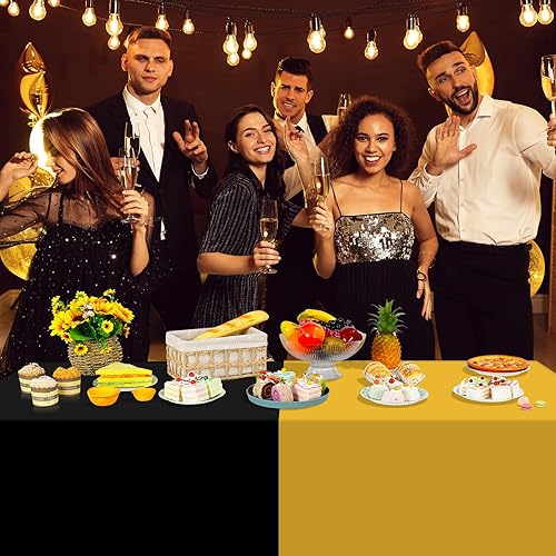 Miniatura 5 de 12 manteles de plástico negro y dorado a granel, 54 x 108 pulgadas, manteles rectangulares desechables para fiestas, manteles impermeables para