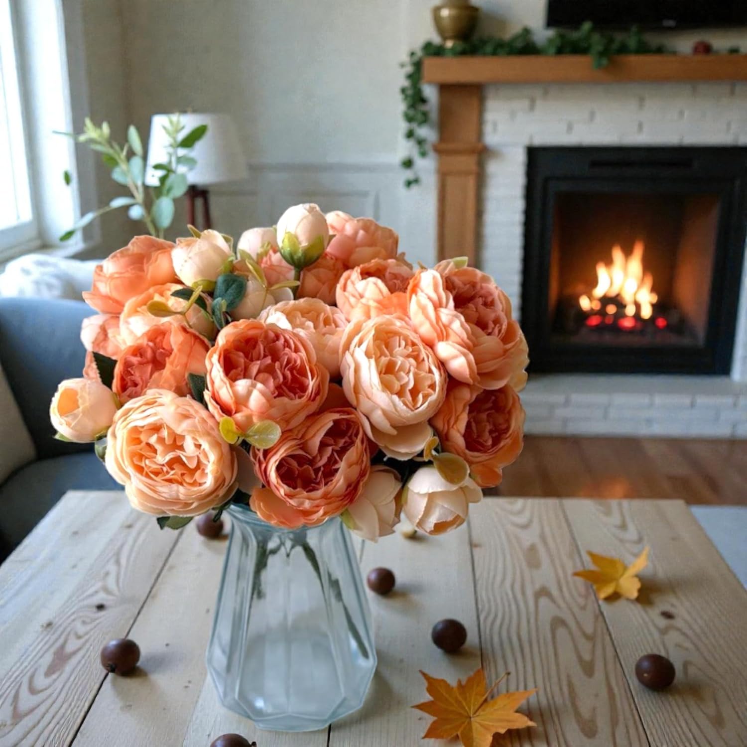 Artificial Rose Peonies Bouquet, 4 Bundles Mixed Silk Flowers, Fake Peony Floral Arrangement for Wedding Centerpieces, Table Decor, Party & Home Decoration