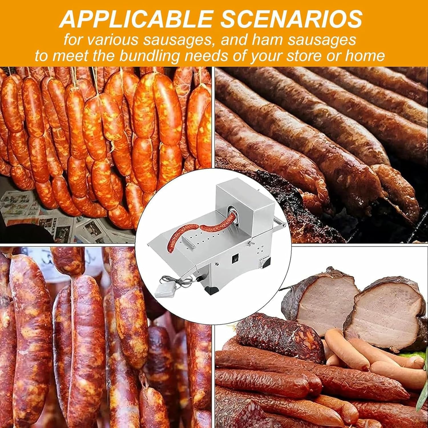 Kitchen Electric Sausage Knotting Machine,with Foot Pedal Switch, Max Diameter 50M, Sausage Stuffer,Adjustable Tie Thread Tightness,110V