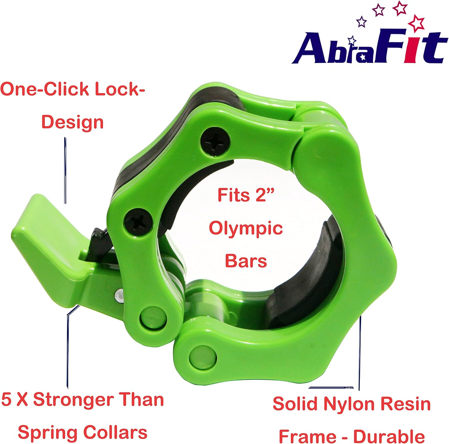 AbraFit 2” Olympic Barbell Clamps - Solid ABS Locking Barbell Collars with Quick Release - for Professional Training Strong Lifts and Olympic Training- Set of 2