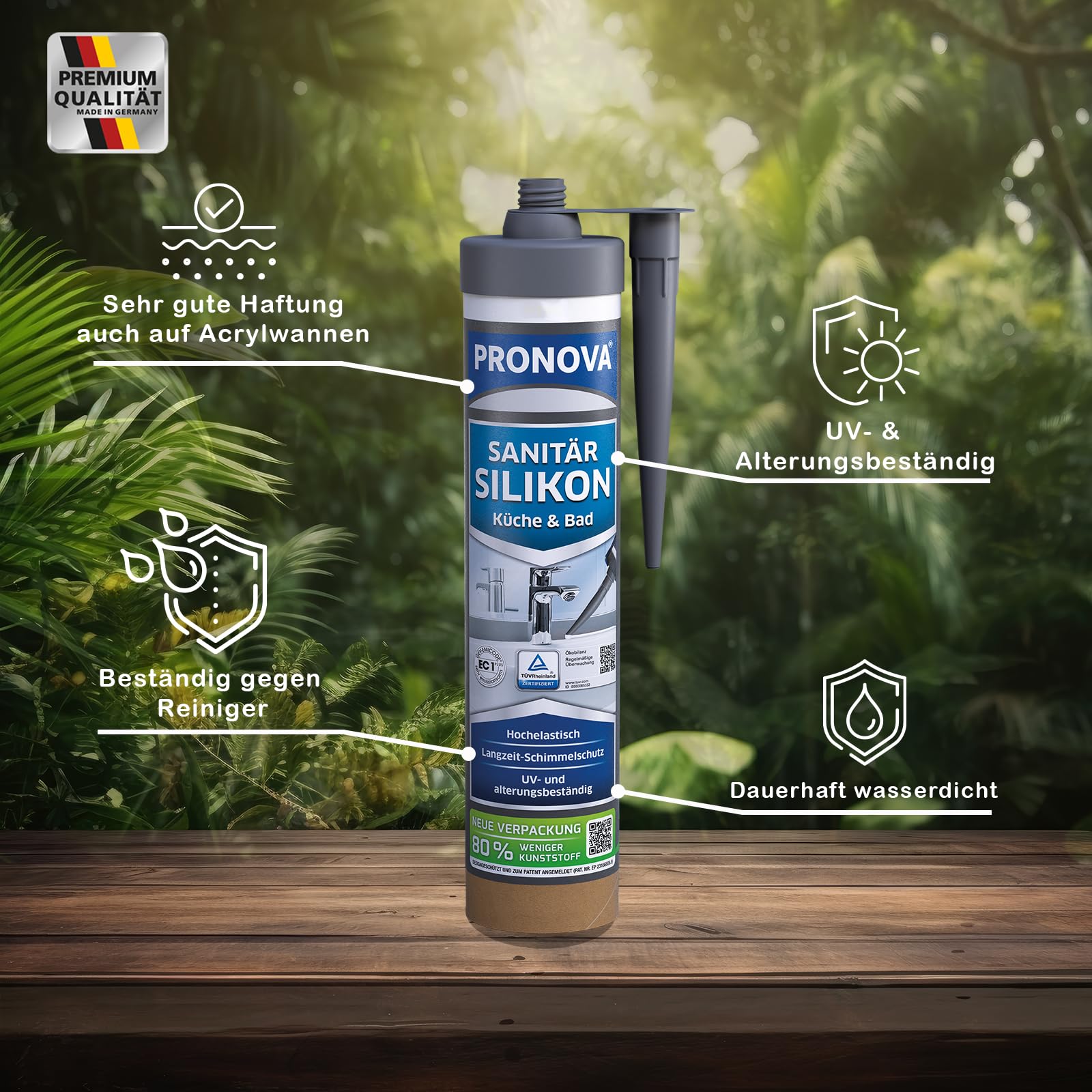 Pronova Premium Sanitär Silikon Weiß Dusche Bad & Küche Dichtmasse für innen & außen Sicher gegen Schimmel umweltfreundliche Kartusche 280ml 6 Stück