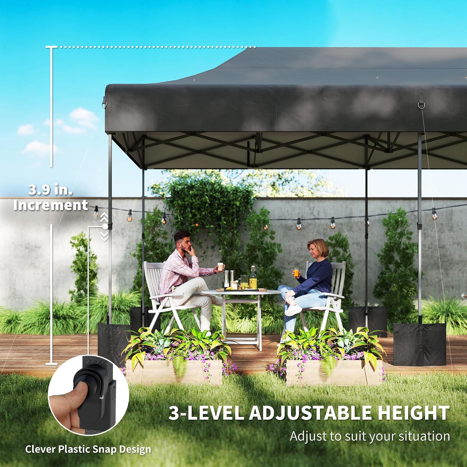 Outsunny 10 x 20 ft Pop Up Canopy Tent, Heavy Duty UPF50+ Outdoor Portable Instant Canopy Shelter with Wheeled Carry Bag, Sandbags, Adjustable Height for Parties, Events, Camping, Dark Gray