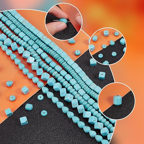 Miniatura 4 de arricraft Alrededor de 353 cuentas turquesa de 6 estilos, 6 hebras de cuentas sintéticas de turquesa sin teñir, hebras de cuentas redondas y
