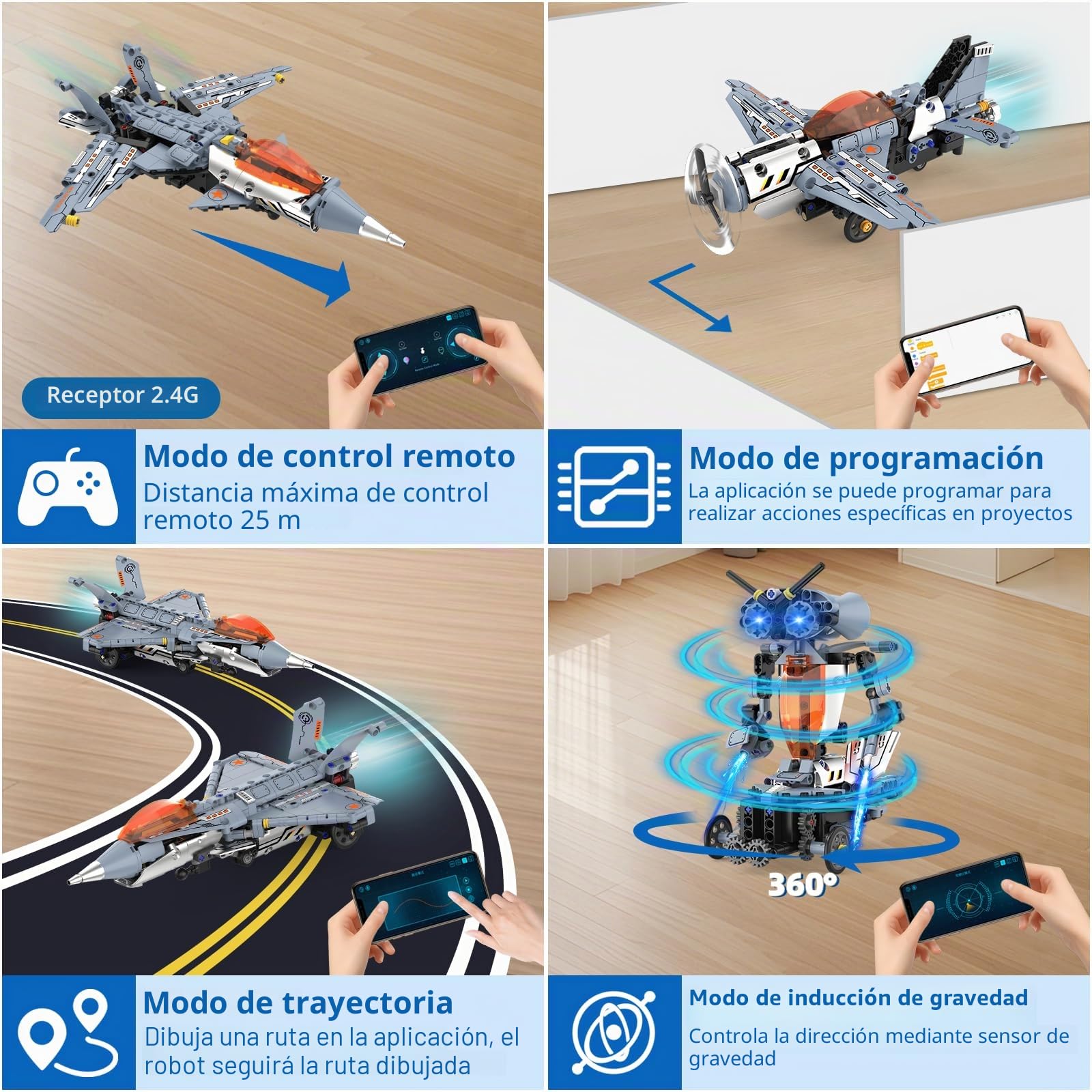 Kit Robot Technic 5 en 1, Robotics Avión de Combate con Aplicación y Control Remoto de 2.4 GHz, Robotica Avión de Combate Stem Programable, Juguete para Niños 6-14 Años, Regalos de Cumpleaños