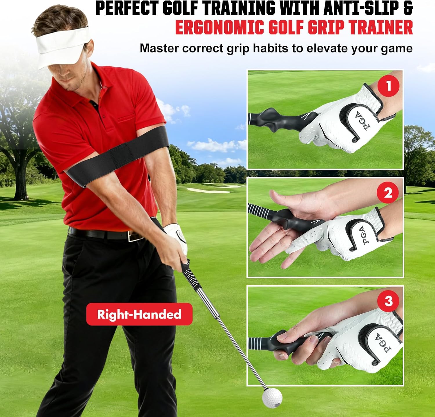 Tempo Stick Golf for Right Hand, Retractable Golf Swing Training Aid with Arm Band, Telescopic Club Indoor & Outdoor Practice Warm-Up Golf Swing Trainer for Golfer Beginner Men Woman Golf Gift
