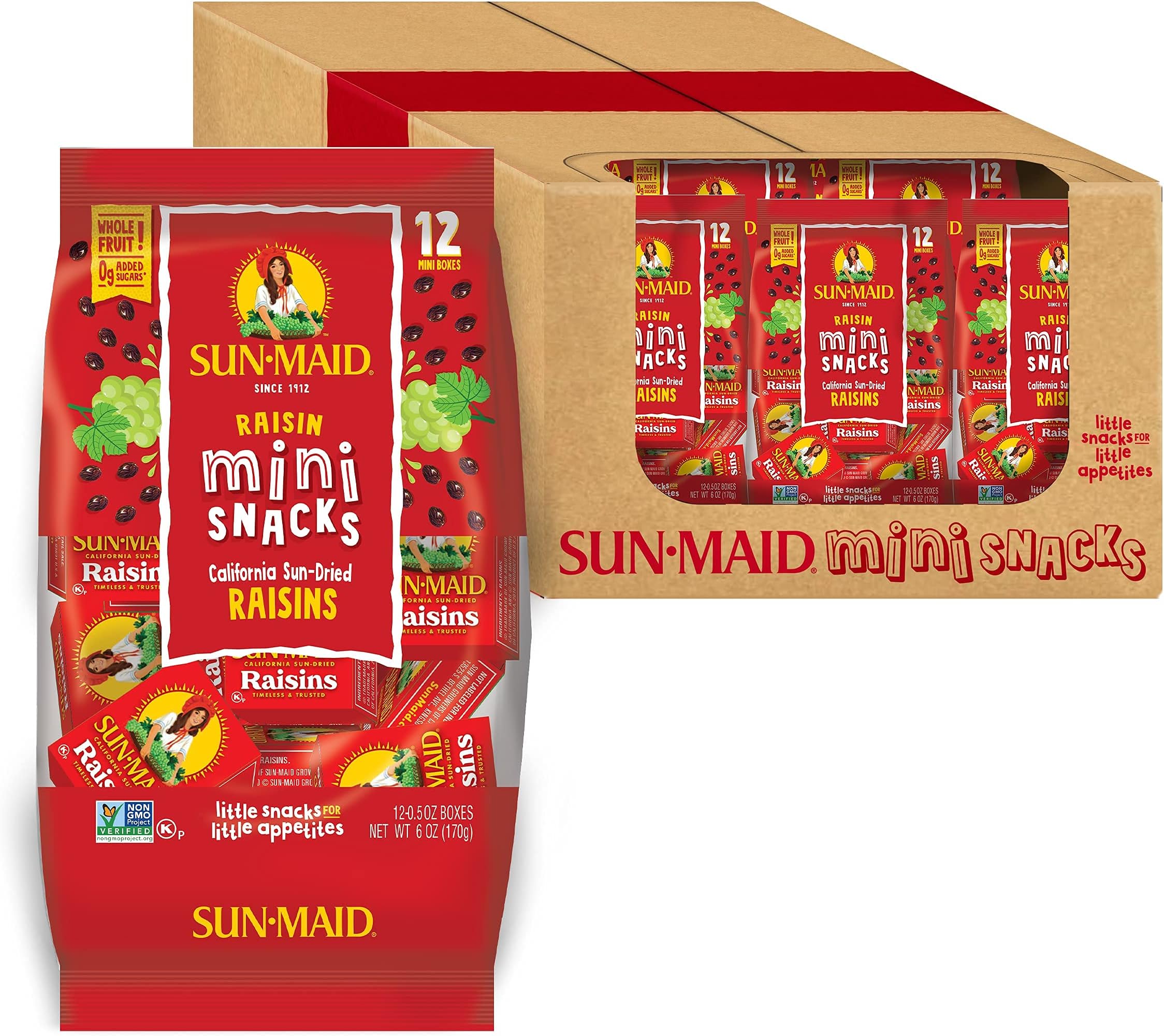 Sun-Maid California Sun-Dried Raisins - (144 Pack) 0.5 oz Snack-Size Box - Dried Fruit for Healthy Snacks, School Lunches, and Natural Sweeteners